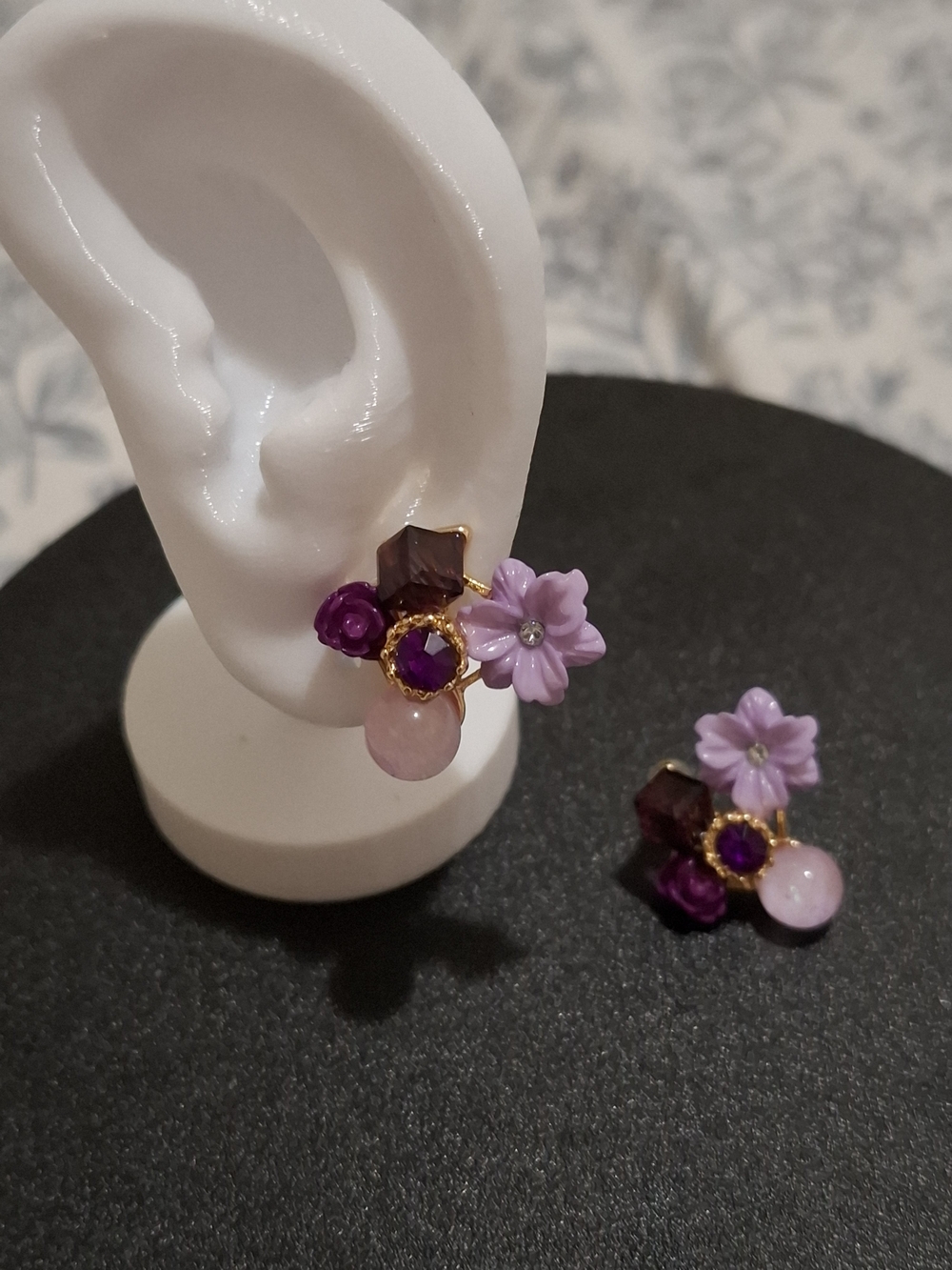 Floral Cluster Purple Pink Gold Stud Earrings - Women Jewelry